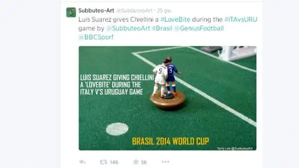 L'ormai famoso morso di Suarez a Chiellini in Italia-Uruguay.