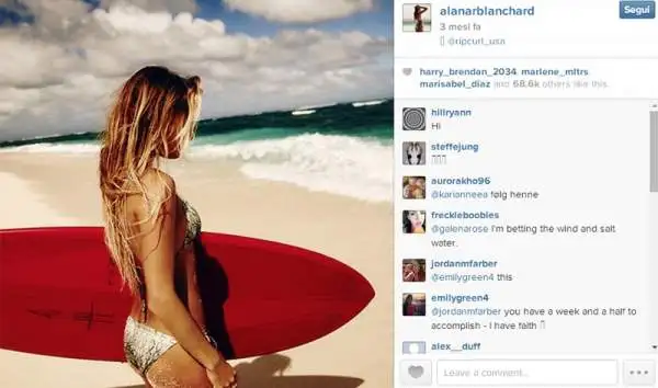 Campionessa del surf (vanta 16 titoli mondiali) e non solo. Ha la sua linea di bikini, un reality show personale e tanti servizi fotografici all'attivo. Gli utenti di Instagram sono pazzi di lei.