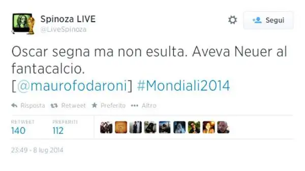 Ecco perché Oscar non ha esultato sul 7-1...