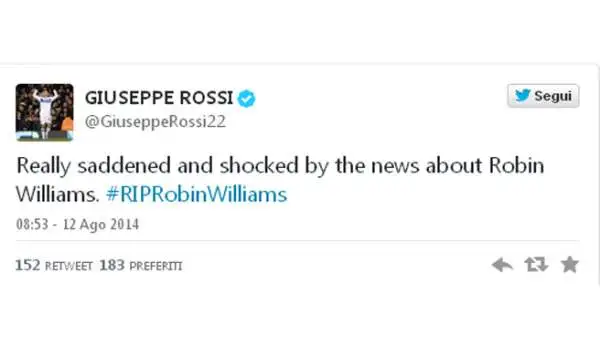 La morte di Robin Williams, attore di Hollywood e mito per almeno tre generazioni di amanti del cinema, ha gettato nello sconforto il mondo. E tanti sportivi hanno voluto salutarlo.