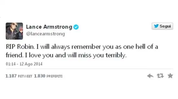 La morte di Robin Williams, attore di Hollywood e mito per almeno tre generazioni di amanti del cinema, ha gettato nello sconforto il mondo. E tanti sportivi hanno voluto salutarlo.
