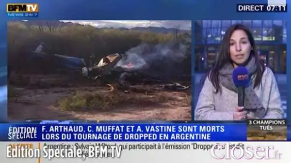 La nuotatrice Camille Muffat, il pugile Alexis Vastine e la velista Florence Arthaud tra i morti di un incidente tra elicotteri in Argentina.