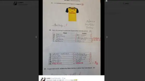 Saskia ha dovuto anche scrivere la formazione titolare dei Gunners, con tanto di ruoli da indicare in maniera corretta.