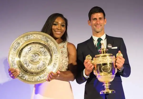 Tradizionale festeggiamento al Championship Dinner per i due vincitori di Wimbledon Serena Williams e Novak Djokovic.