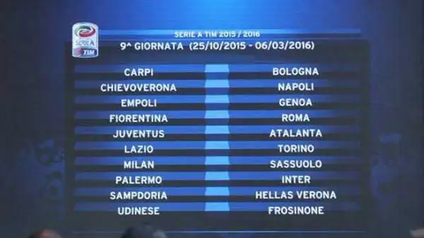 Il 25 ottobre si riparte per la nona giornata, con Fiorentina-Roma, Lazio-Torino e Palermo-Inter. Juventus impegnata a Torino con l'Atalanta.