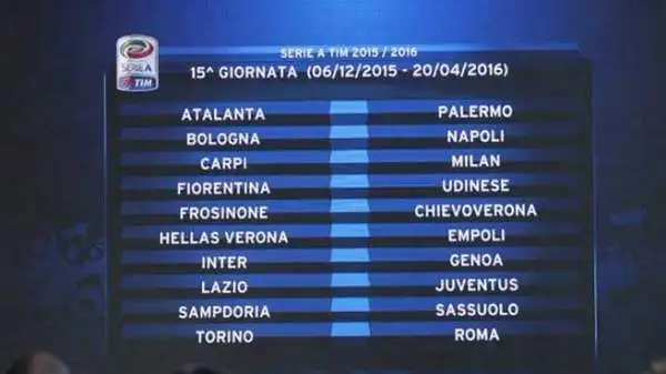 Lazio-Juventus è la gara principe della quindicesima giornata, il 6 dicembre. Inter-Genoa e Torino-Roma rendono il weekend più piccante.