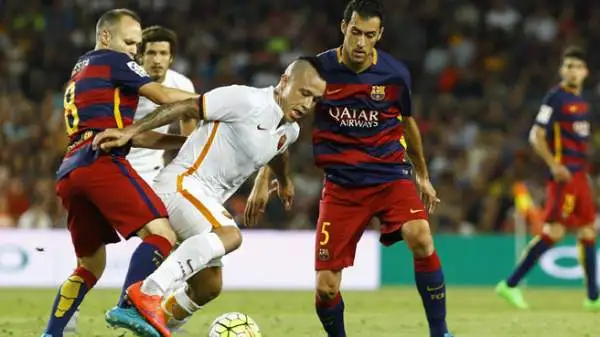 Il Trofeo Gamper va ai blaugrana: Neymar, Messi (protagonista di un battibecco con Yanga-Mbiwa) e Rakitic i marcatori.