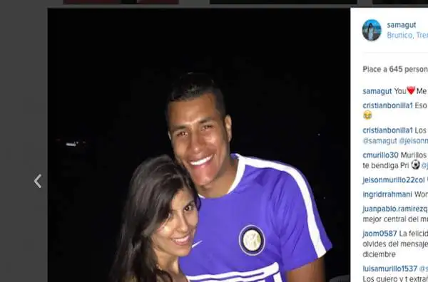 Jeison Murillo ha la fama di essere un duro, la sua compagna, Samanta Gutiérrez, invece, ha dolcezza da vendere. 