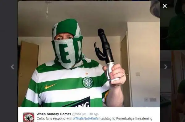 Nell’attesa che la polizia turca faccia il suo dovere coi due tifosi (?) del Fenerbahce che hanno minacciato quelli del Celtic brandendo un coltello, ecco l’ironica risposta dei biancoverdi.