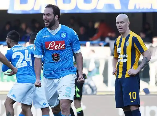 Al Bentegodi il Napoli riesce a piegare i gialloblu di Mandrolini solo nella seconda metà della ripresa. Di Insigne e Higuain e gol che lanciano i partenopei in vetta alla classifica.