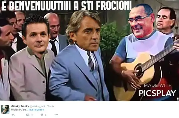 Dopo quanto successo nell'immediato post Napoli-Inter, con la lite tra Mancini e Sarri, sui social sono divertenti virali i fotomontaggi sulla vicenda.