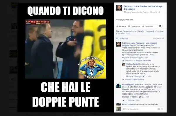 Dopo quanto successo nell'immediato post Napoli-Inter, con la lite tra Mancini e Sarri, sui social sono divertenti virali i fotomontaggi sulla vicenda.