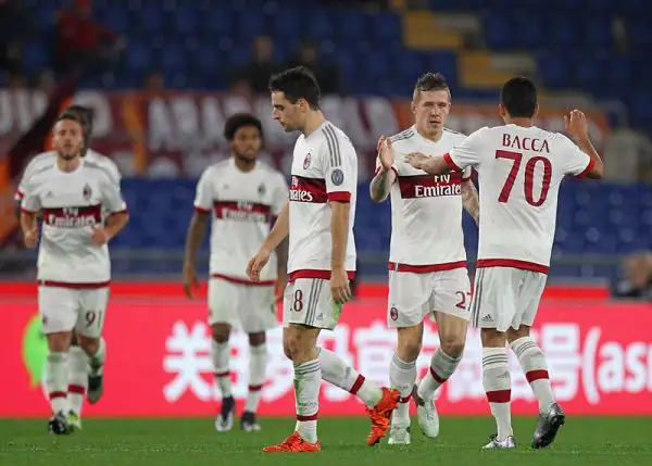La Roma parte bene e passa in vantaggio con Rudiger sugli sviluppi di un calcio di punizione battuto da Pjanic, poi cresce il Milan che pareggia nella ripresa con Kucka.