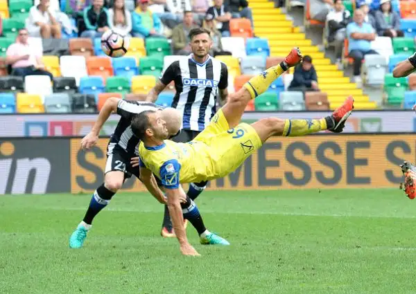 Cacciatore beffa l'Udinese allo scadere. Una rete del difensore veronese in pieno recupero ribalta il risultato dopo il vantaggio di Zapata.