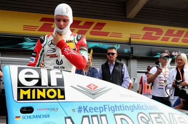 Il figlio di Michael Schumacher in pista a Spa con la Benetton sulla quale l'ex ferrarista vinse il primo titolo mondiale.