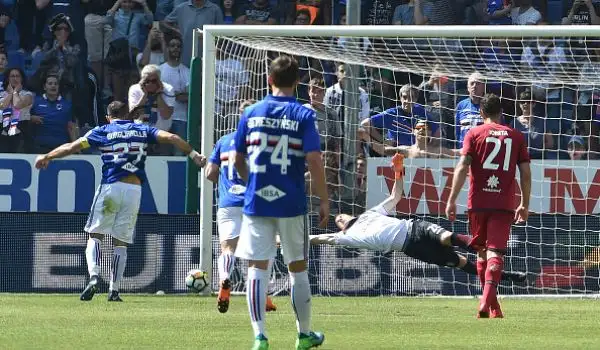 La squadra di Giampaolo in gol con Quagliarella, Kownacki, Praet e Ramirez. Di Pavoletti il gol della bandiera per gli ospiti.