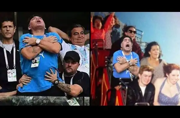 Nel corso di Argentina-Nigeria il 'Pibe de oro' non ha saputo trattenersi. E il web si è scatenato a sua volta. 