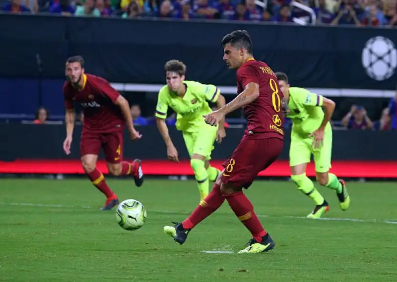 Ai gol blaugrana di Rafinha e Malcom i giallorossi hanno risposto con El Shaarawy, Florenzi, Cristante, e un rigore di Perotti.