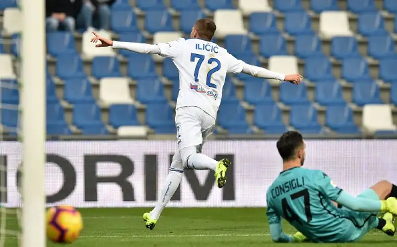 Gol di Zapata, Gomez, Mancini e tripletta di Ilicic per i nerazzurri, Duncan e autorete di Palomino per gli emiliani.