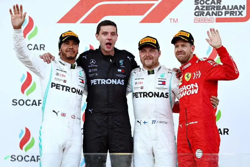 In Azerbaijan trionfa Bottas davanti a Hamilton e alla Ferrari di Vettel, quinto l'altro ferrarista Leclelrc alle spalle di Verstappen.