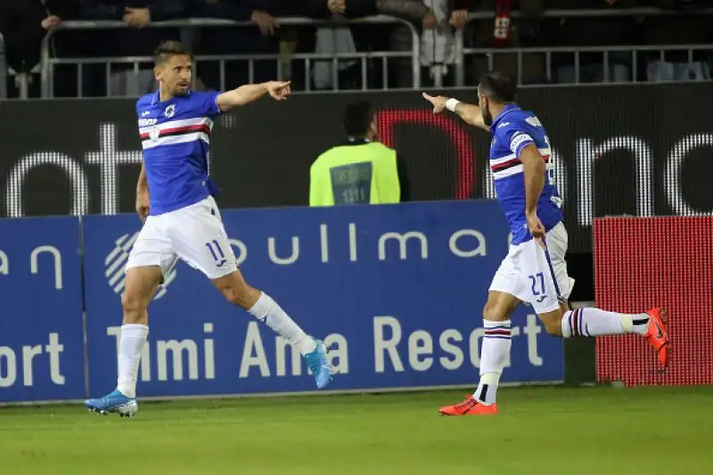 Per i rossoblu doppietta di Joao Pedro e gol di Nainggolan e Cerri, per gli ospiti due volte in gol Quagliarella e rete di Gaston Ramirez.