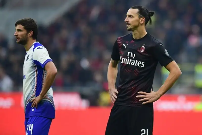 Le foto dell'attaccante svedese, al secondo esordio in maglia rossonera, contro la Sampdoria a San Siro.