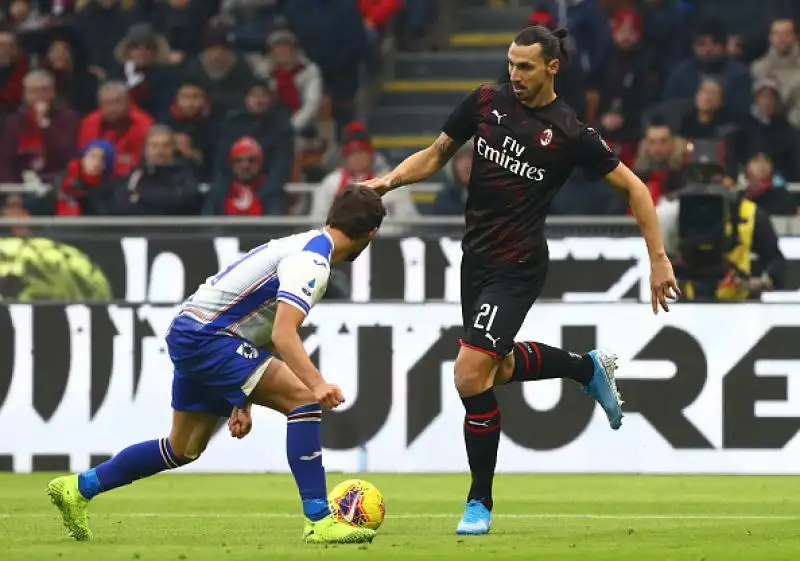 Le foto dell'attaccante svedese, al secondo esordio in maglia rossonera, contro la Sampdoria a San Siro.