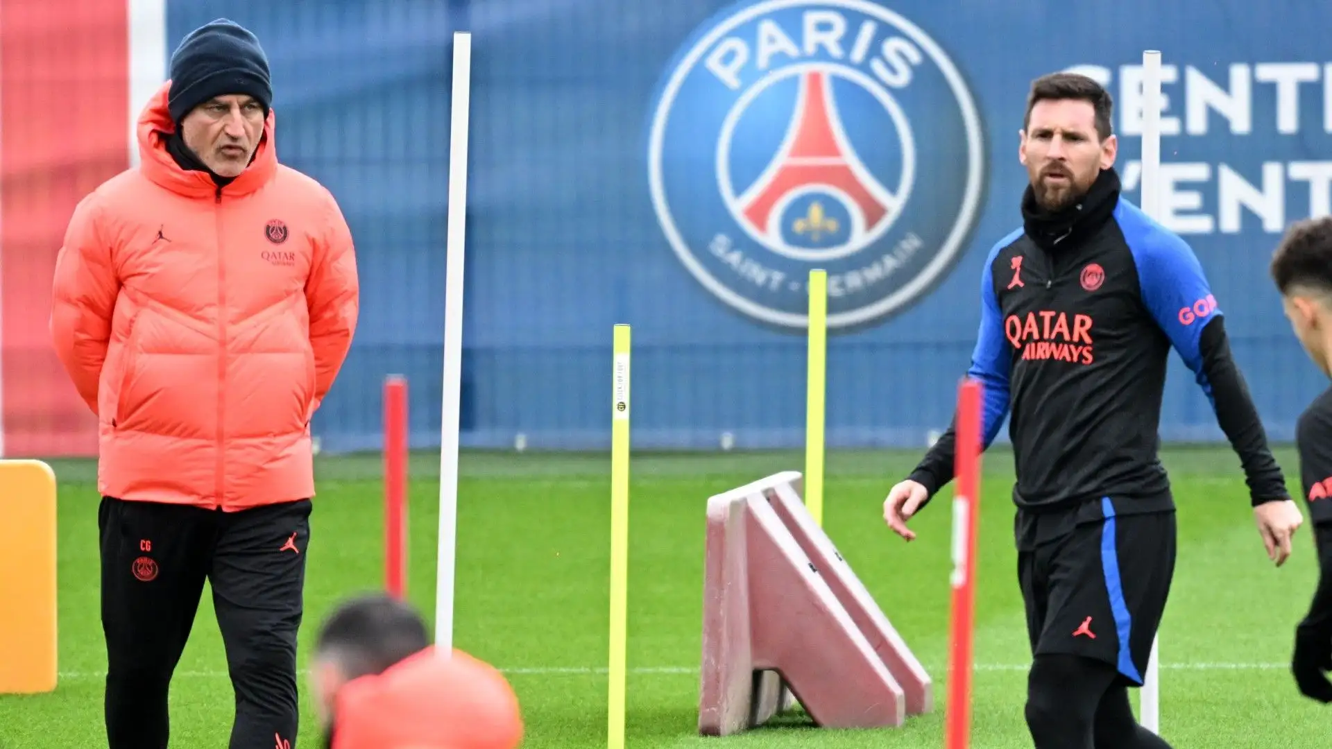 Galtier e Lionel Messi nell'allenamento di giovedì