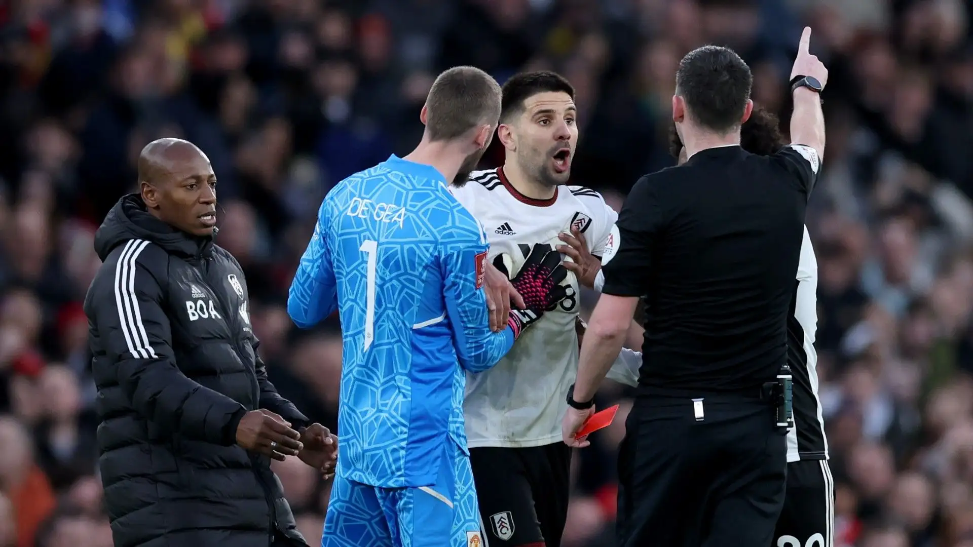L'attaccante del Fulham non aveva gradito una decisione dell'arbitro e ha protestato con grande foga