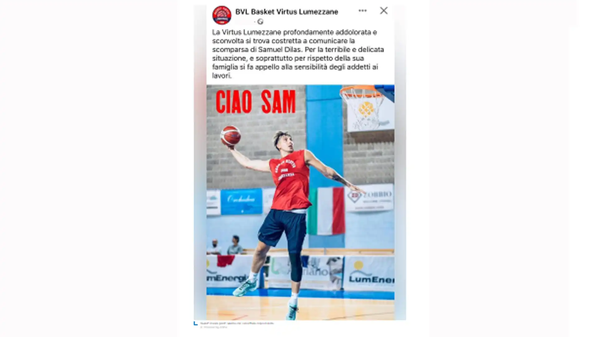 Samuel Dilas non ce l’ha fatta, addio al giovane cestista