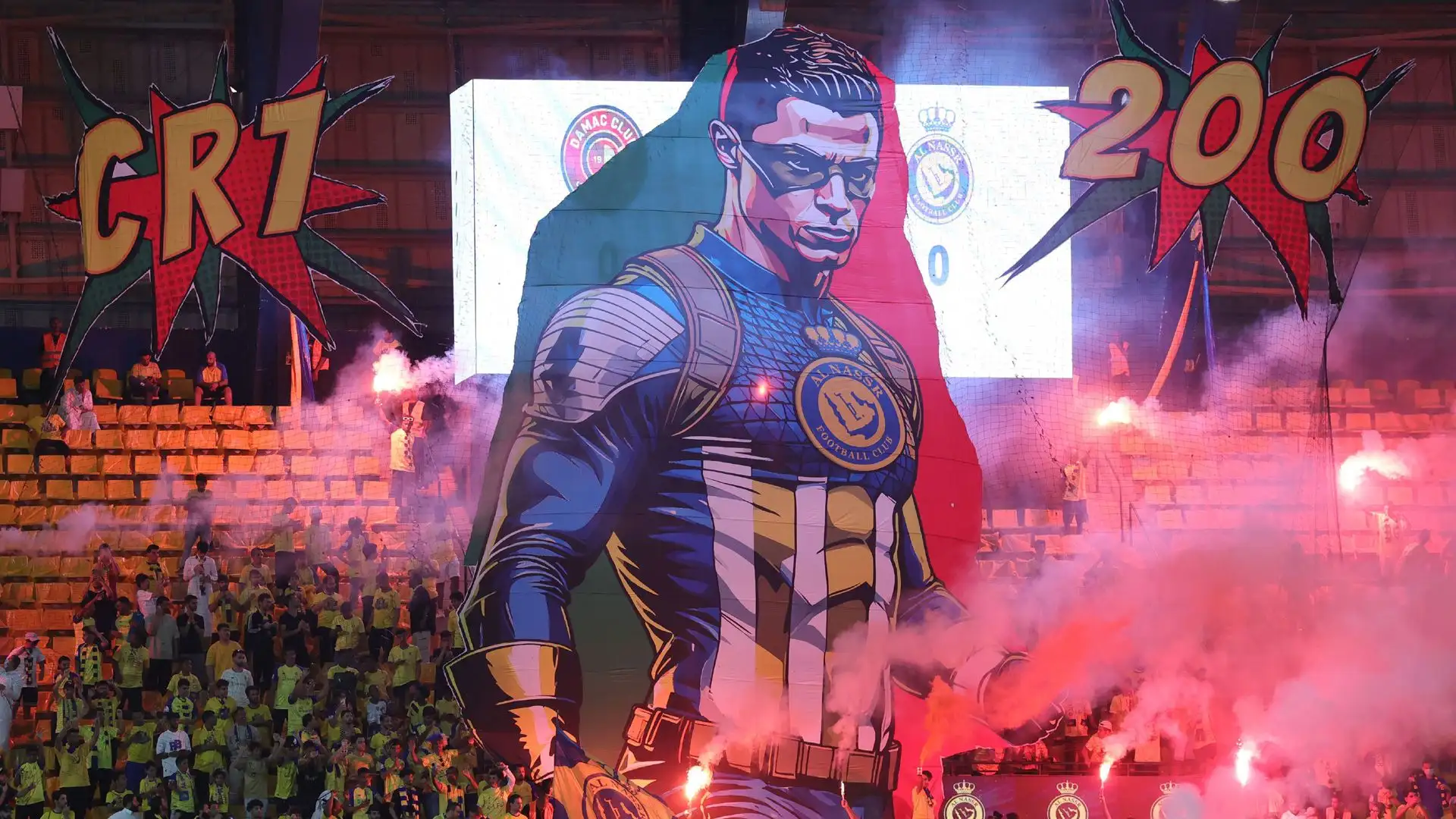 Un tributo dei tifosi dell'Al Nassr all'asso portoghese, che di recente ha tagliato l'incredibile traguardo delle 200 presenze in nazionale