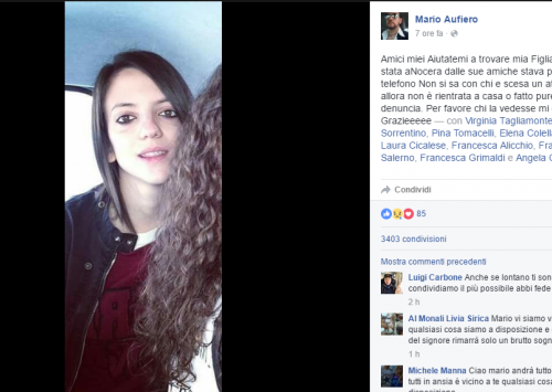 Giovane calciatrice scomparsa in Campania