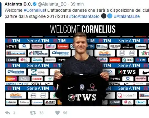 Atalanta, preso un attaccante del Copenaghen