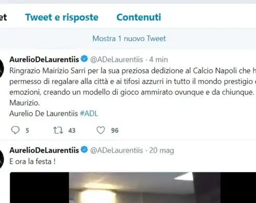 De Laurentiis ringrazia Sarri ma storpia il nome