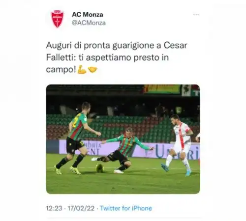 Falletti, stagione finita. Il Monza gli fa gli auguri