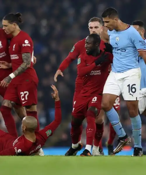 Manchester City-Liverpool: le immagini dello scontro tra Fabinho e Rodri