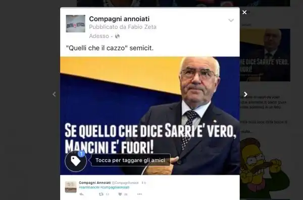 Dopo quanto successo nell'immediato post Napoli-Inter, con la lite tra Mancini e Sarri, sui social sono divertenti virali i fotomontaggi sulla vicenda.