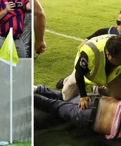 Messi saluta, tifoso si lancia in campo per abbracciarlo: fermato. Le foto