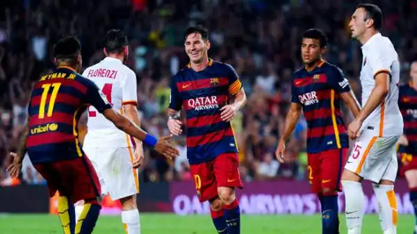 Il Trofeo Gamper va ai blaugrana: Neymar, Messi (protagonista di un battibecco con Yanga-Mbiwa) e Rakitic i marcatori.