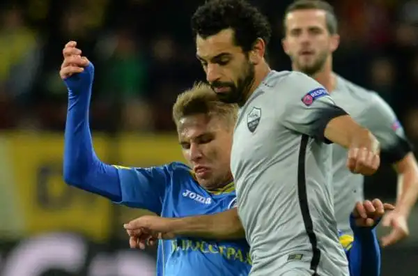 BATE-Roma 3-2. Salah 5. Impalpabile per tutta la gara, e non solo nel primo tempo sciagurato di tutta la squadra, forse ha bisogno di riposo.