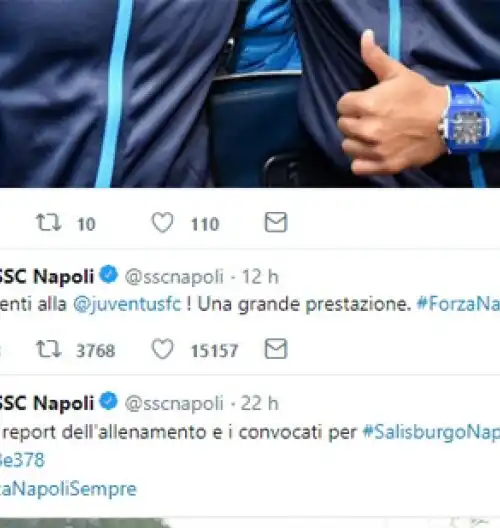 Il Napoli si complimenta con la Juve, è bufera social