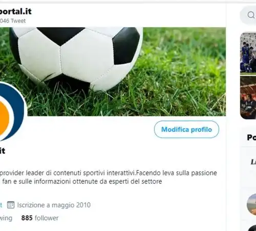 Sportal.it è anche su Twitter. Seguici!
