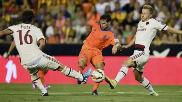 I rossoneri perdono per 2-1 al Mestalla, tante amnesie del pacchetto arretrato. A segno Honda su punizione.