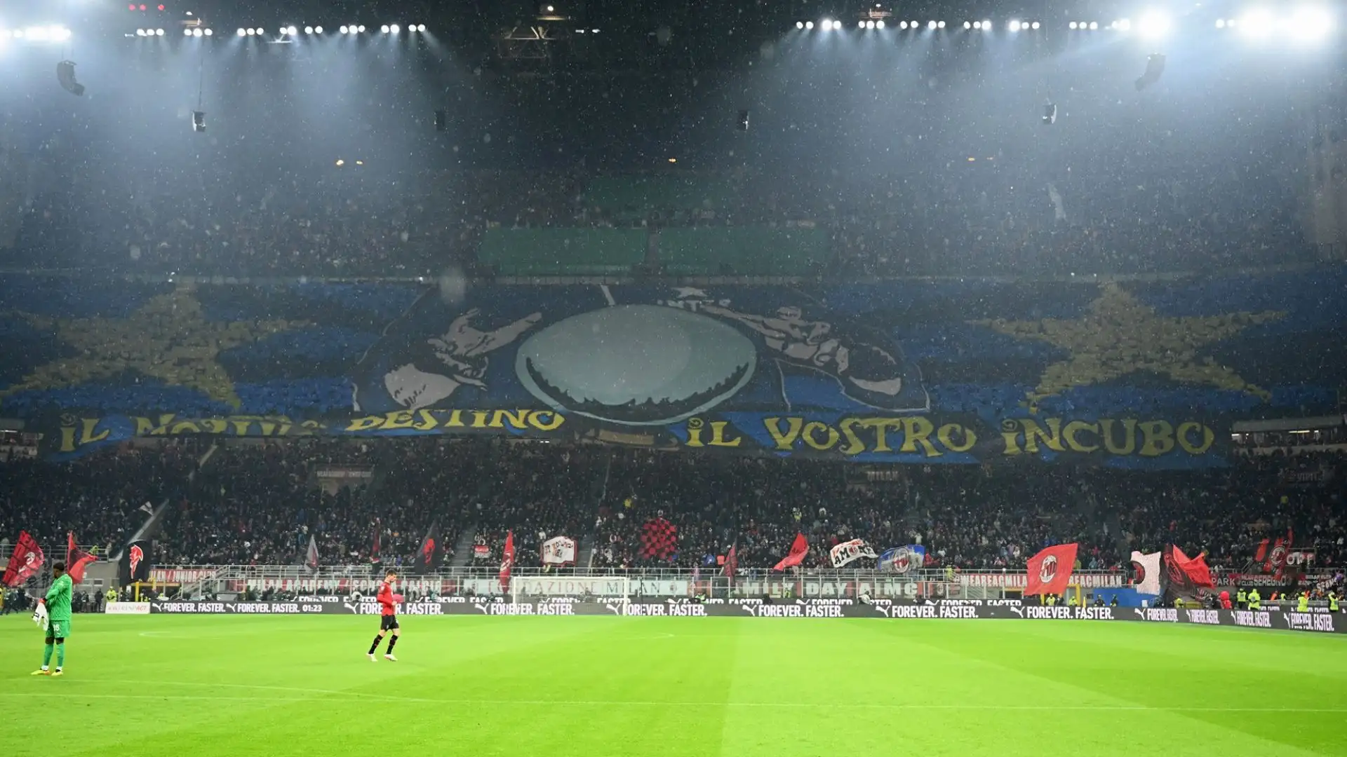 La Curva Nord, feudo del tifo nerazzurro, ha elaborato una coreografia con le due stelle e una sfera di cristallo