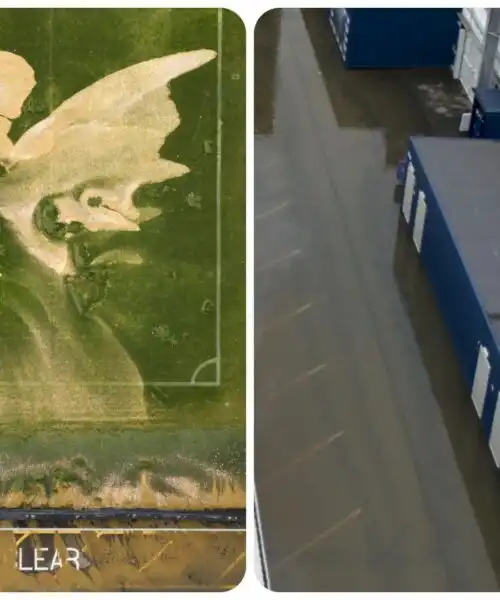 Dopo la tempesta lo stadio si trasforma in un lago: non si gioca. Le foto
