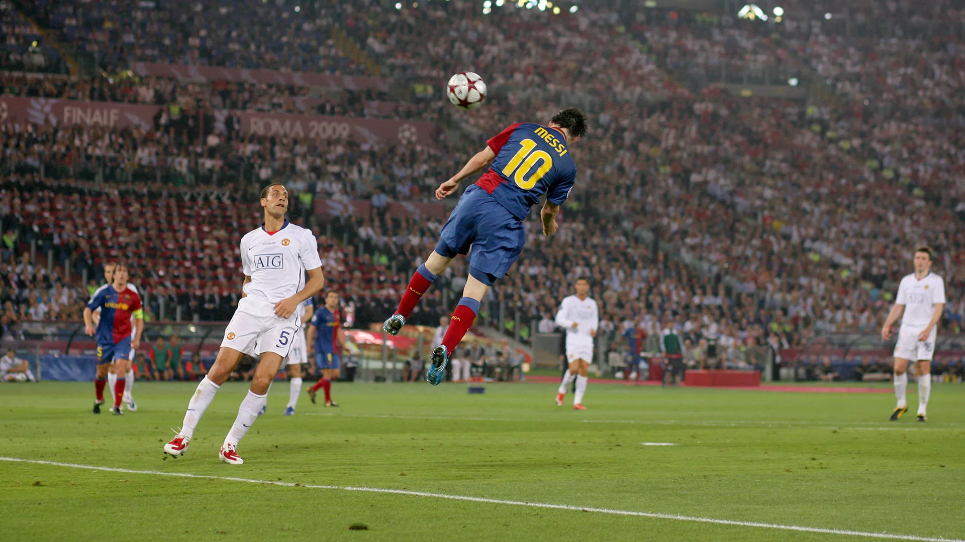 Messi segnò al Manchester United con uno splendido colpo di testa su assist di Xavi