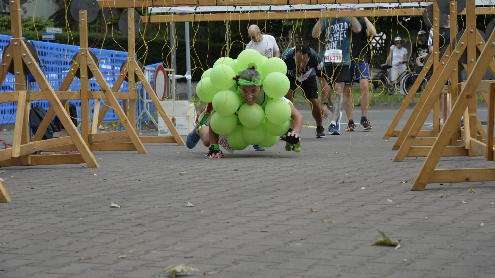 Un ragazzo ha scelto di partecipare camuffato da grappolo d'uva...