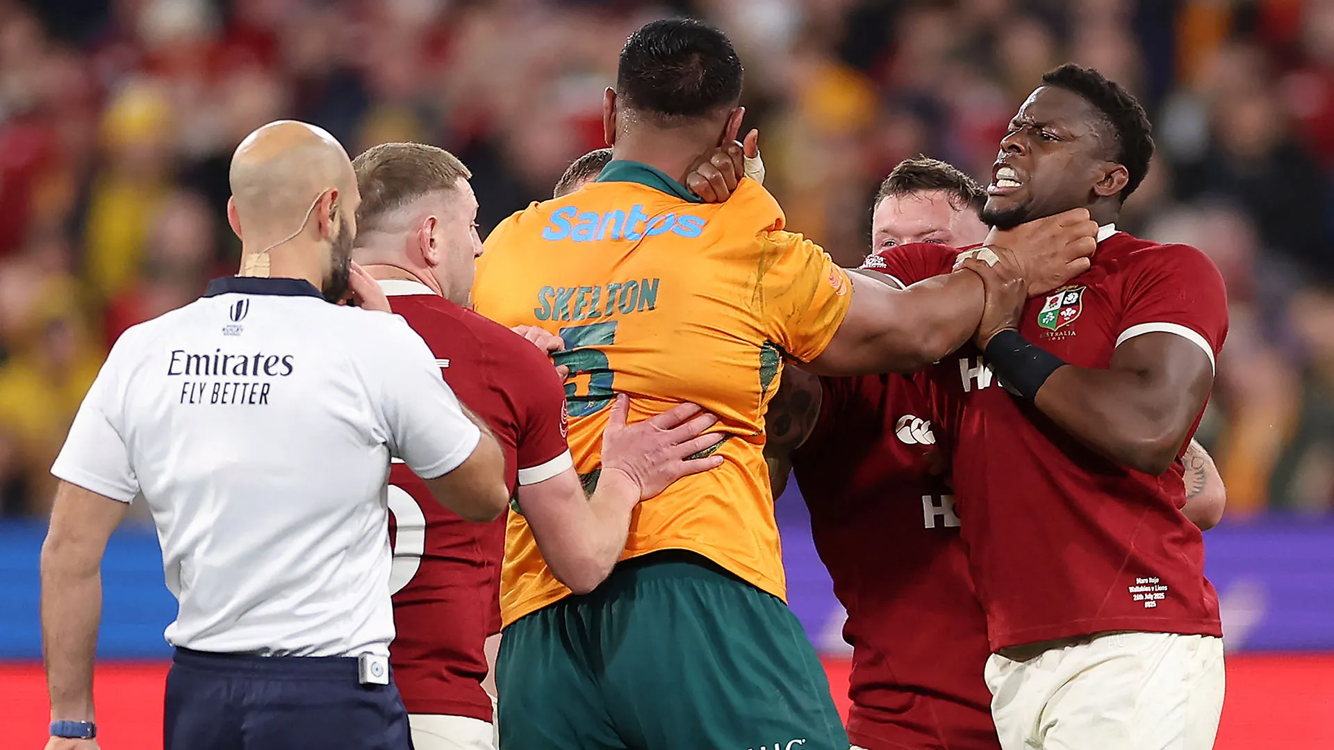Will Skelton furioso durante la sfida tra Australia e British & Irish Lions
