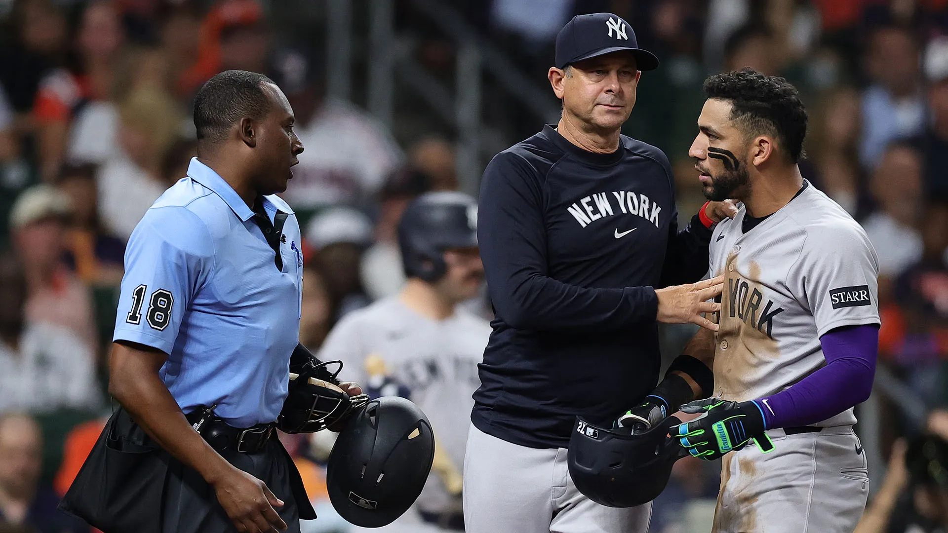 Il campione è stato espulso nel quarto inning della vittoria per 7-1 sugli Astros al Daikin Park
