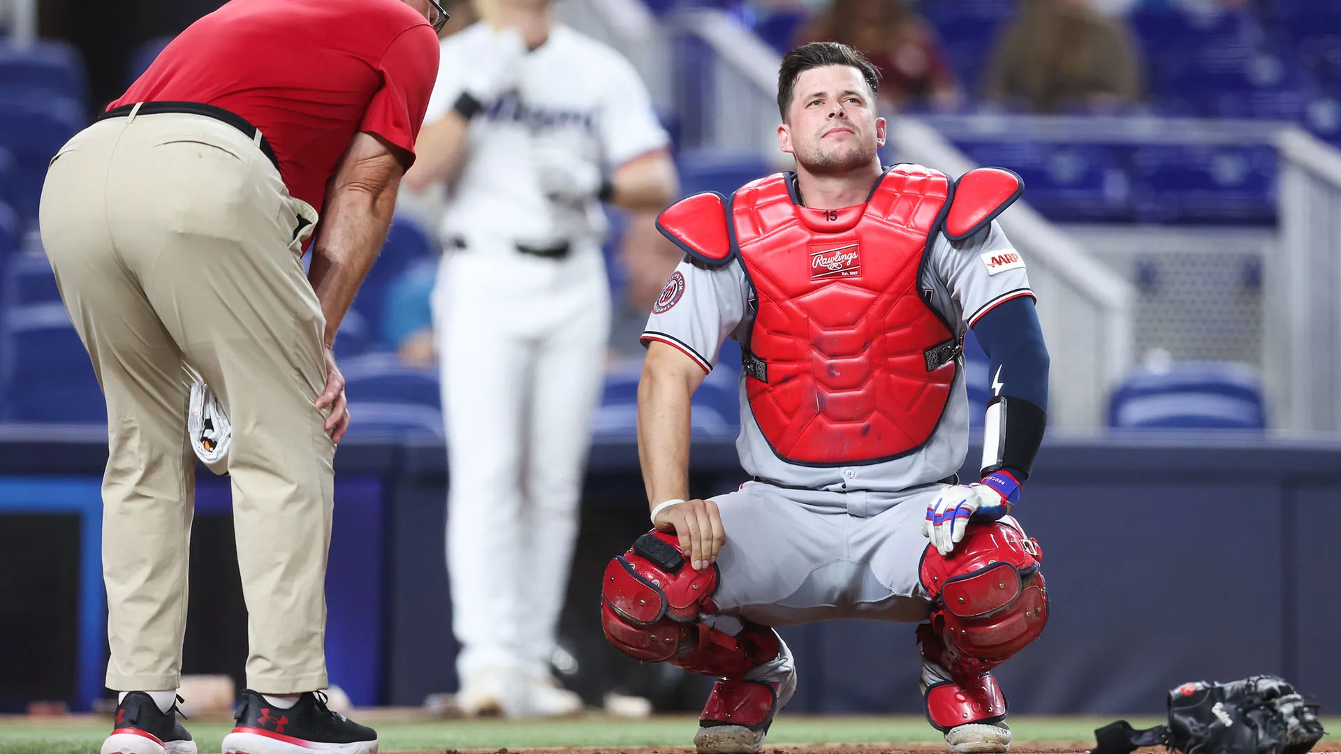 Brutta disavventura per Riley Adams durante Washington Nationals-Miami Marlins
